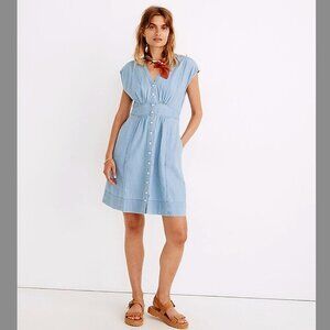 Madewell Denim Cap Sleeve Button Front Dress in Sunwashed Indigo Size 2